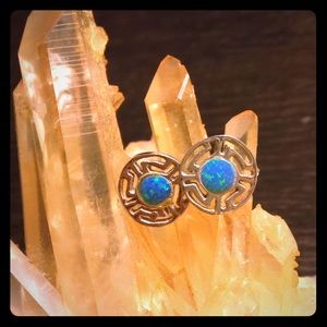 Sterling Silver Blue Opal Stud Earrings
